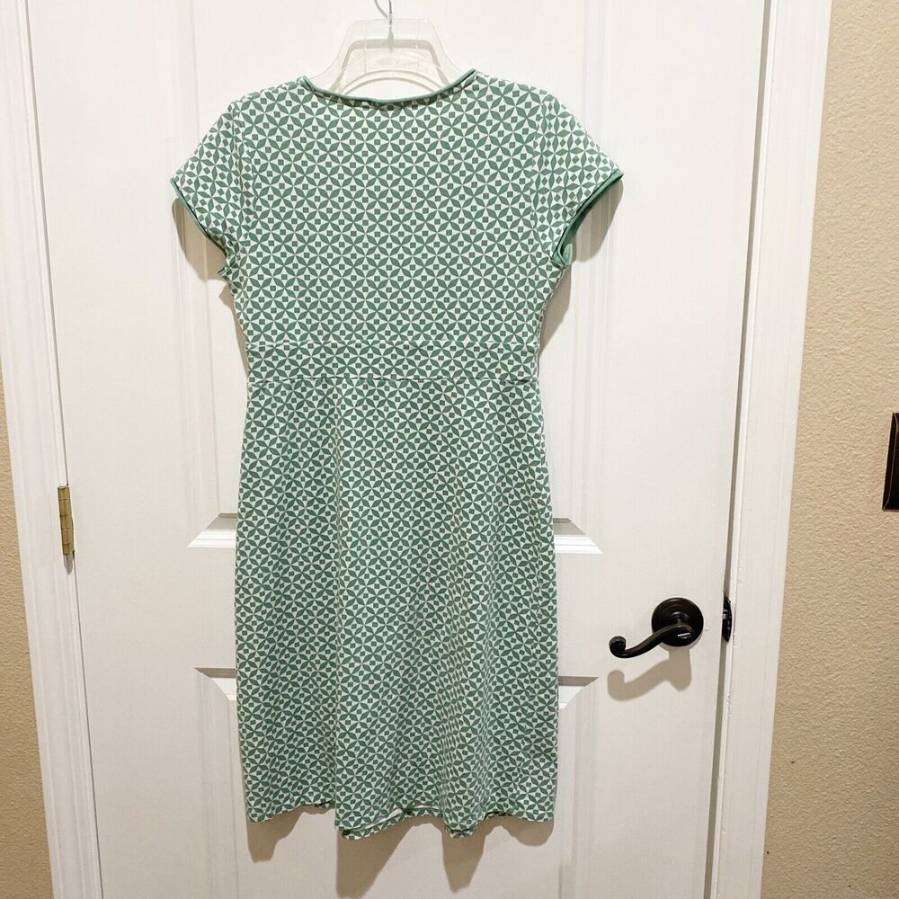 Boden Dress Green White Geometric Print A Line Cotton Stretch Pull On US Size 6 - Picture 2 of 9